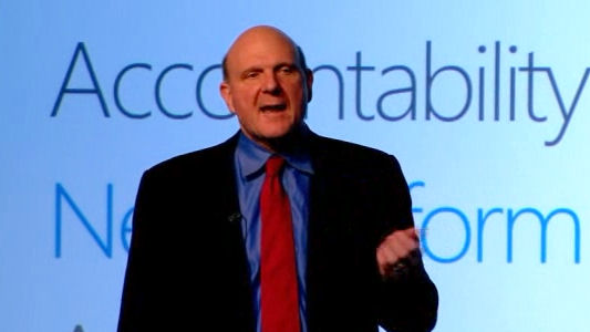 Microsoft CEO Steve Ballmer speaks to attendees at Mobile World Congress (MWC) in Barcelona, February 15, 2010.