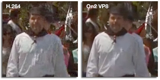On2 Technologies created this comparison between its own VP8 codec and H.264.