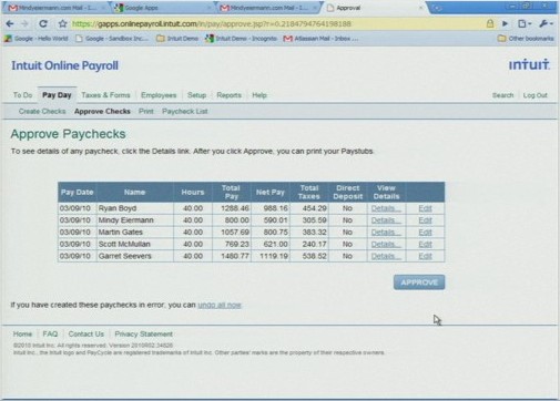 Intuit Online Payroll, one of the first brand-name apps to appear in Google Apps Marketplace.