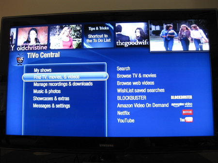 TiVo Premiere Central menu