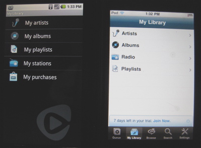 Rhapsody Android and iPod/iPhone side by side