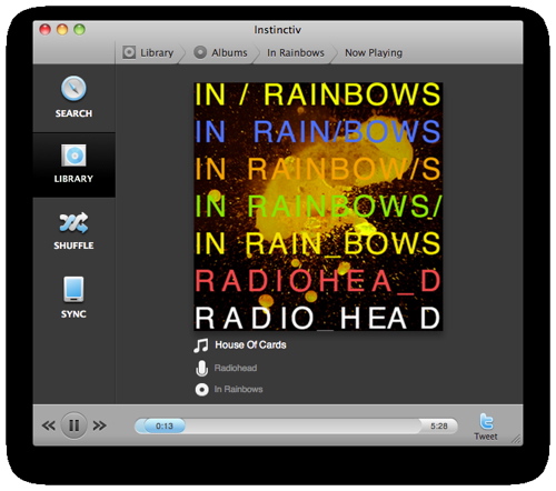 Now Playing view on Instinctiv beta for Mac OS 10.5  