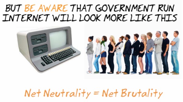 A poster from the NoNetBrutality group painting any effort at FCC regulation of the Internet as censorship in disguise.