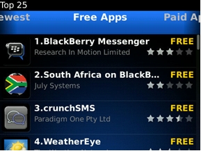 BlackBerry App World 2.0 featured list