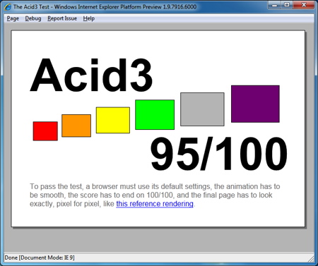 IE9 platform preview 4 scores 95% on Acid3
