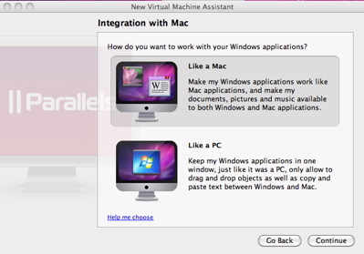 New Virtual machine setup in Parallels
