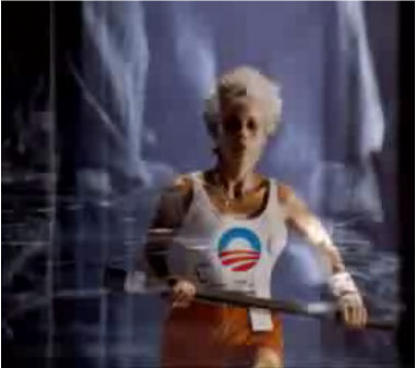 A close-up look at the '1984' pro-Barack Obama mashup, which shows the 'artist' - now identified as Phil de Vellis - left some artifacts behind. A close-up look at the '1984' pro-Barack Obama mashup, which shows the 'artist' - now identified as Phil de Vellis - left some artifacts behind.