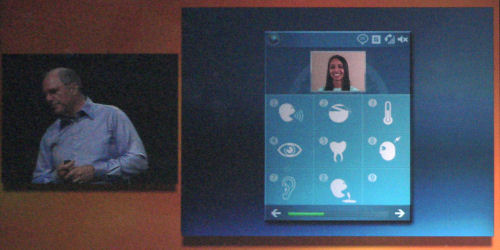 Microsoft's research chief Craig Mundie demonstrates a cell phone user interface...for the illiterate. Microsoft's research chief Craig Mundie demonstrates a cell phone user interface...for the illiterate.