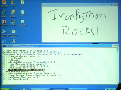 An IronPython demonstration where handwritten text is converted to audible speech...in just 12 lines of code. An IronPython demonstration where handwritten text is converted to audible speech...in just 12 lines of code.