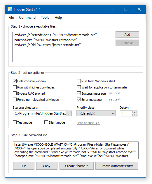 Hidden Start - Bypass UAC, Hide Console Windows, Run Apps in the